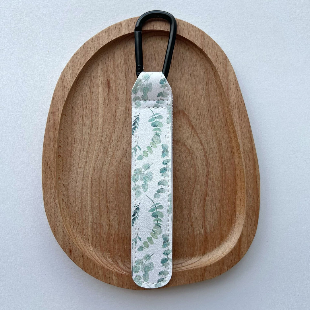 Printed Faux Leather Strap Key Ring with Carabiner Clip