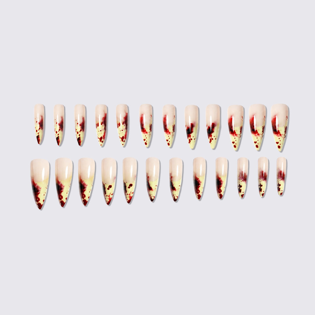 Acrylic nail set with bloody accents and elegant stiletto design Kalsten