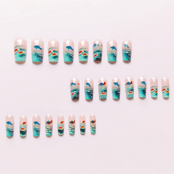 Artificial nail set with maritime design Kalsten