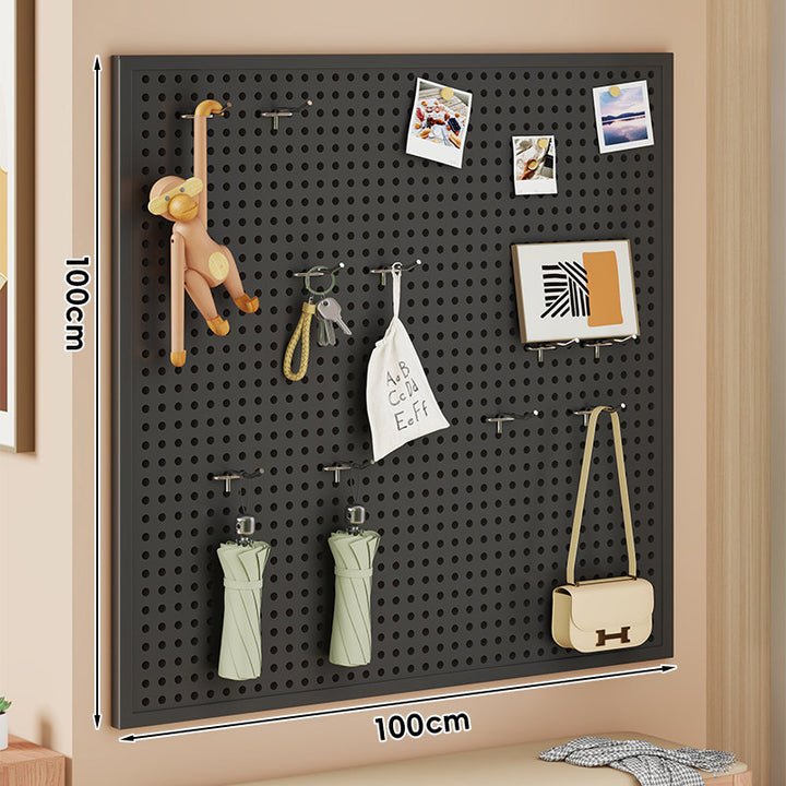 Wall-Mounted Perforated Pegboard Organizer Panel with Modular Hooks