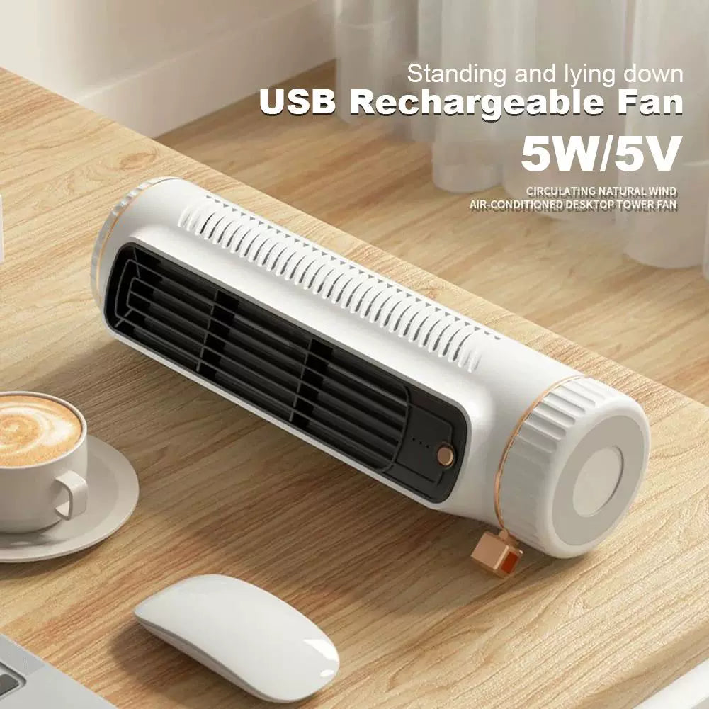 Unisex one size compact vertical desktop breeze tower fan with refillable mini reservoir, USB charging and sticker pack Kalsten