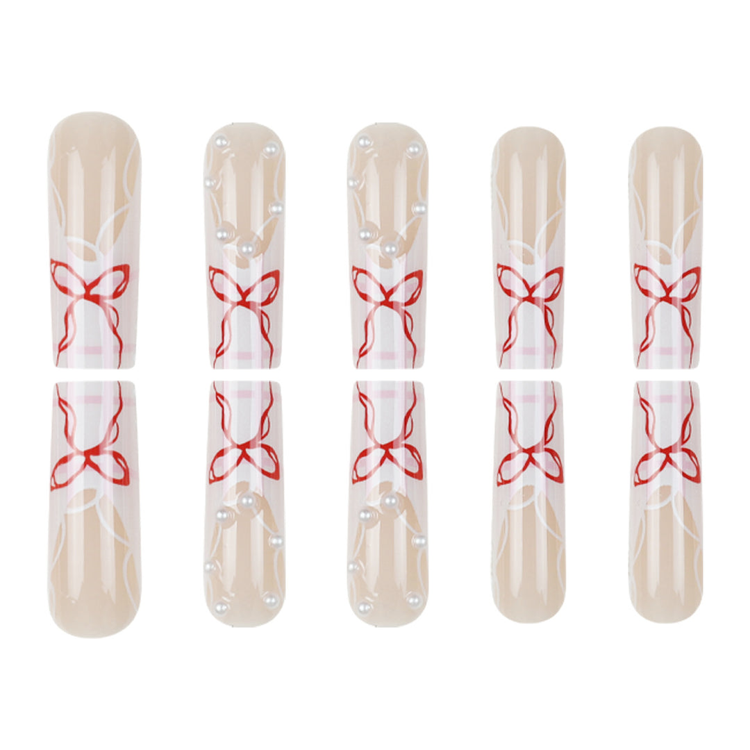 Decorative Press-On Nail Art with Ribbon Accents Kalsten