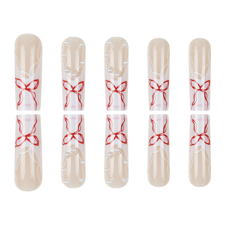Decorative Press-On Nail Art with Ribbon Accents Kalsten
