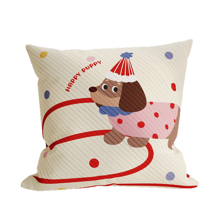 Cute Cartoon Puppy Knitted Throw Pillow Cover with Playful Happy Puppy Motif