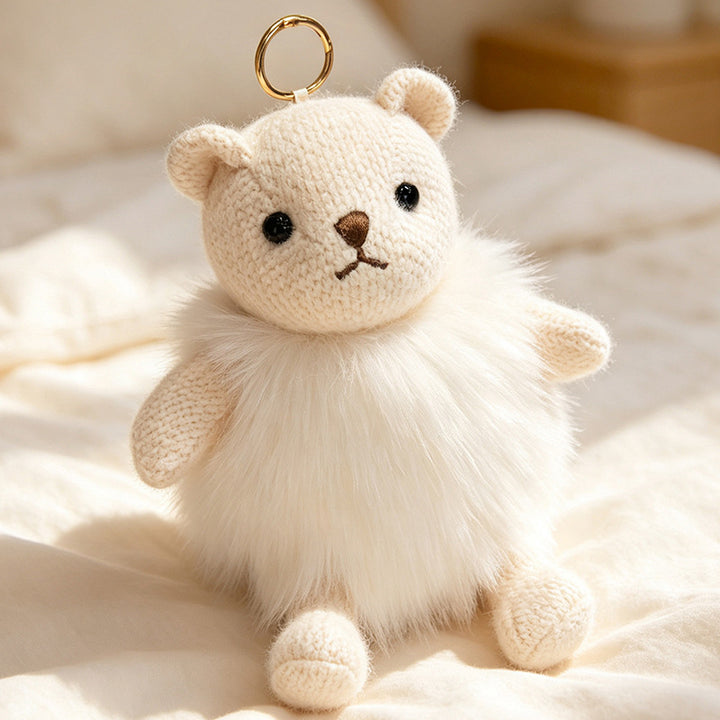 Plush Fluffy Monkey Bag Charm Keychain with Faux-Fur Body and Gold Ring Kalsten
