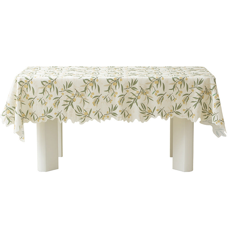 Rectangular tablecloth with olive branch pattern and wavy hem