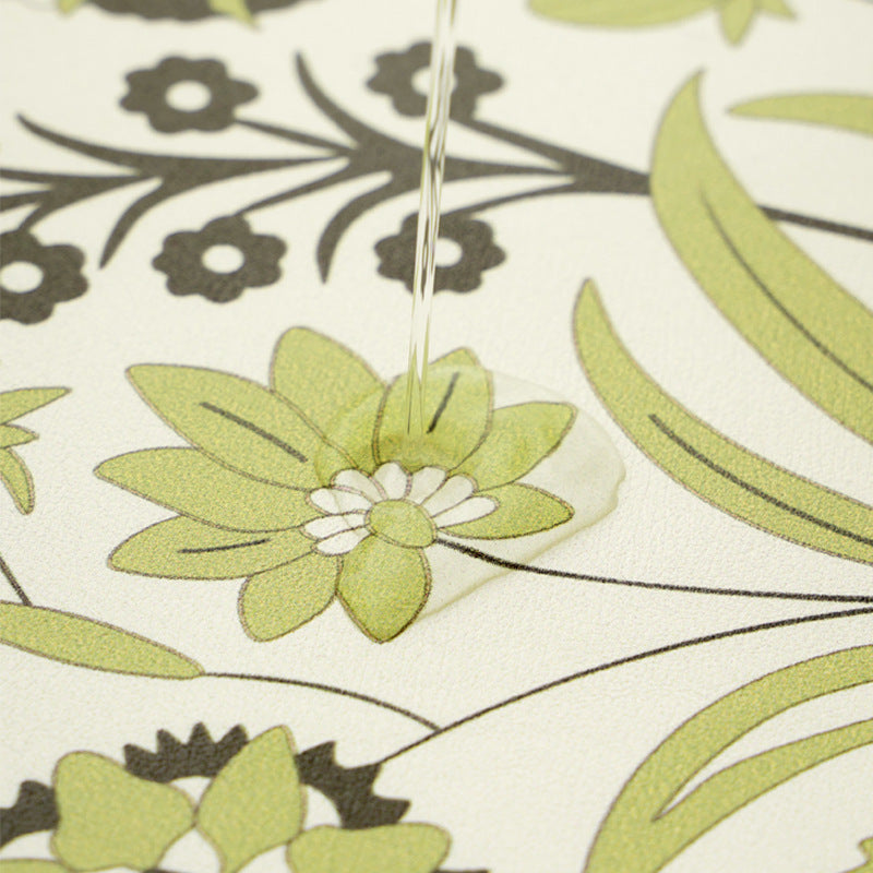 Oval wipeable table set made of vinyl with floral retro pattern and non-slip back Kalsten