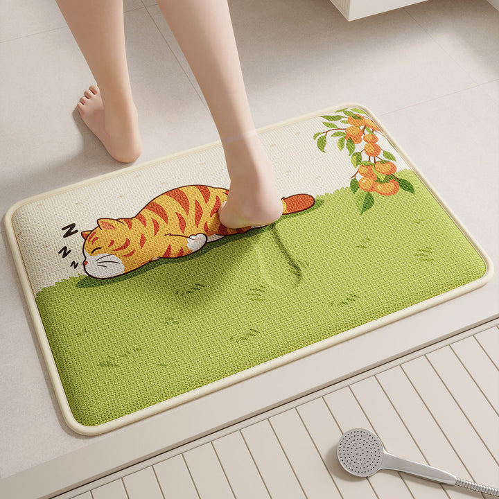 Soft Cartoon Cat-Themed Bath Mat