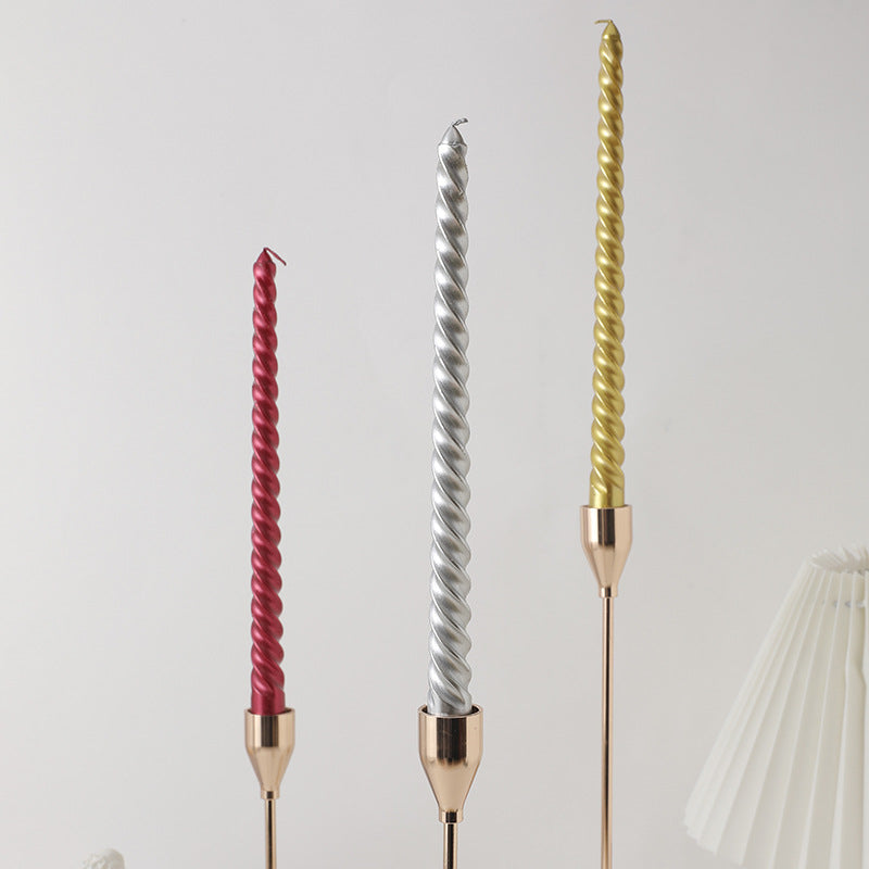 Hand-Poured Spiral Twist Long-Profile Dripless Dinner Taper Candles Set