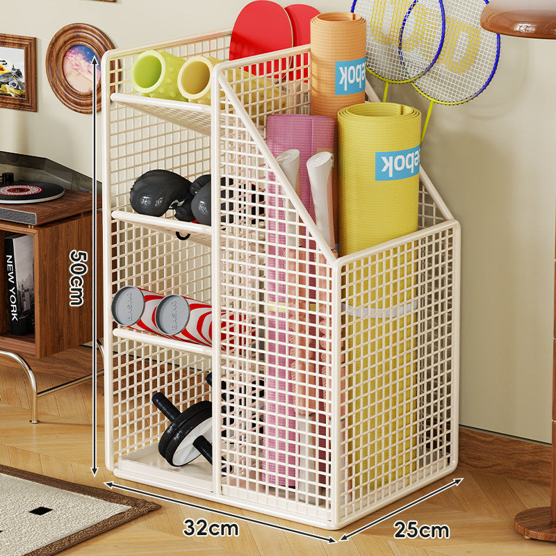 Vertical Mesh Multi‑Compartment Fitness and Yoga Mat Storage Rack