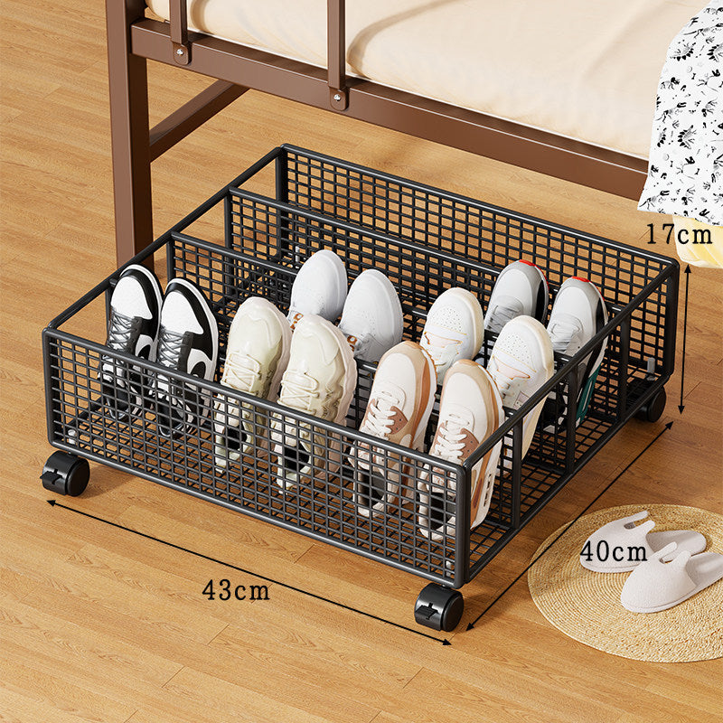 Under-Bed Metal Mesh Shoe Drawer Organizer with Multi-Compartment Dividers