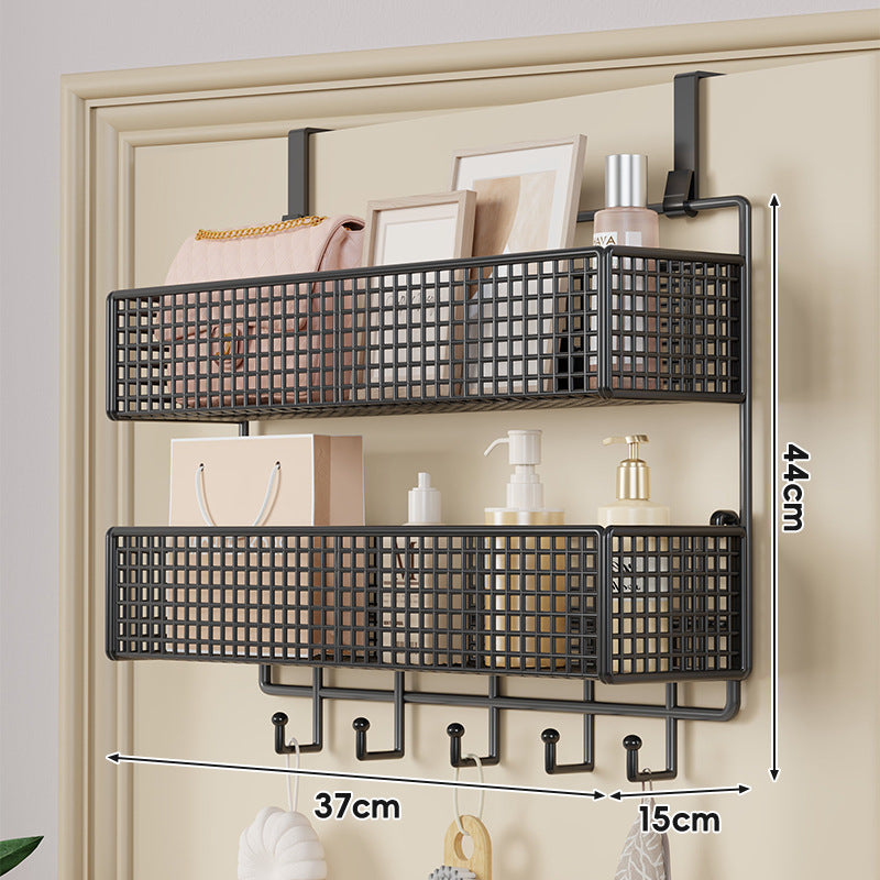 Over-Door Hanging Double-Tier Ventilated Mesh Storage Basket Organizer with Hooks