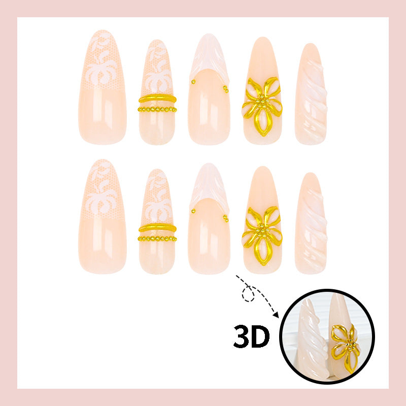 Artificial nail set with elegant flower and glitter details Kalsten