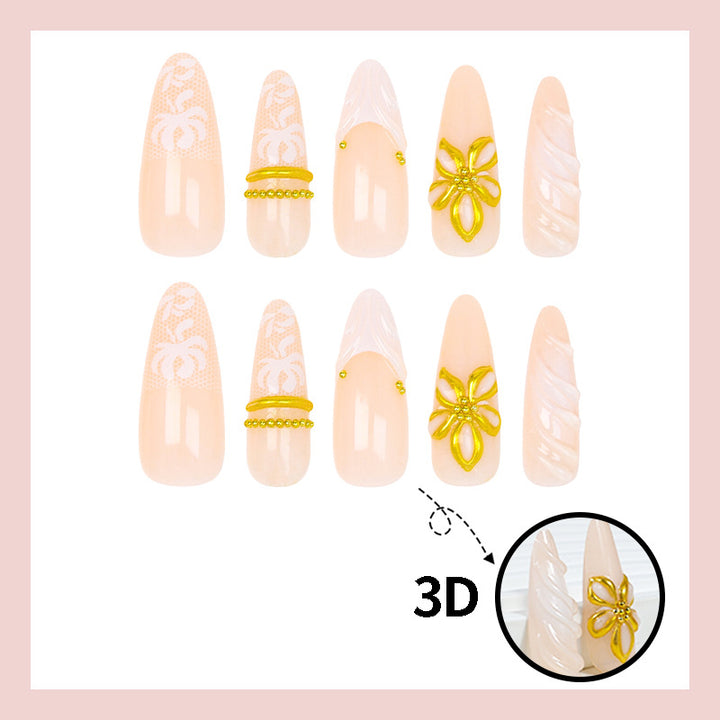 Artificial nail set with elegant flower and glitter details Kalsten