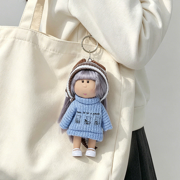 Hooded Doll Bag Charm Keychain with Denim Outfit & Loop Strap Kalsten