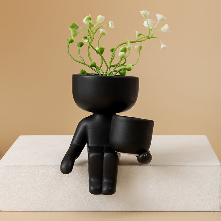 Sculptural Matte Ceramic Two-Tier Planter And Tea-Light Holder