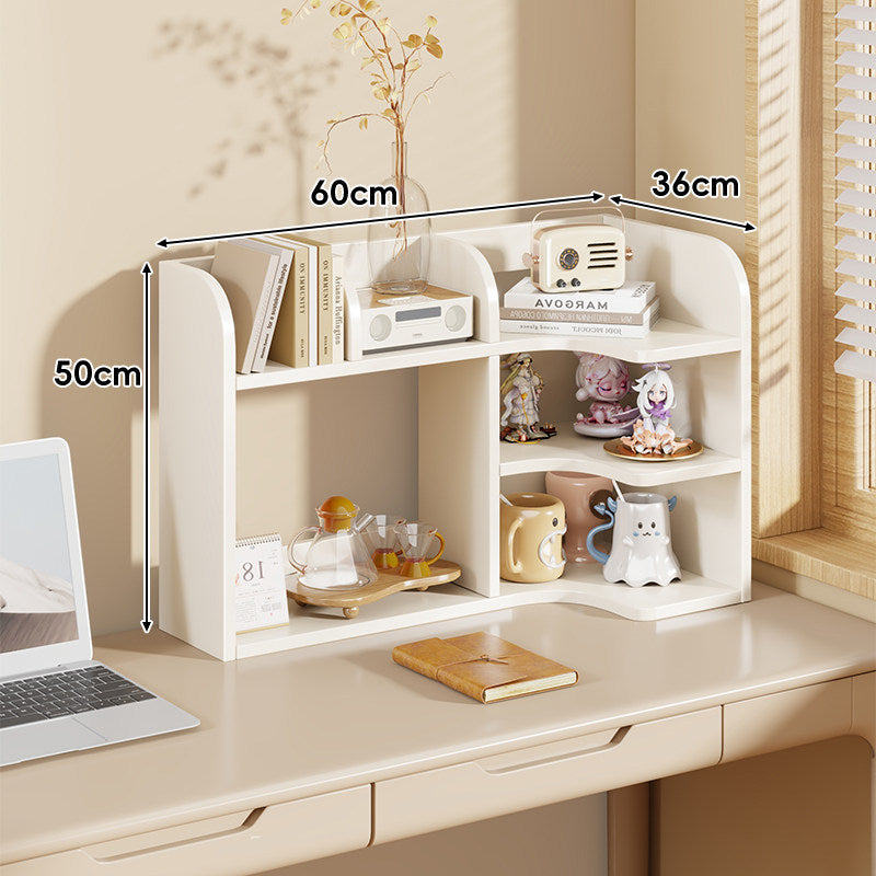 Multi-Compartment Desktop Shelf Organizer with Raised Back and Open Cubbies