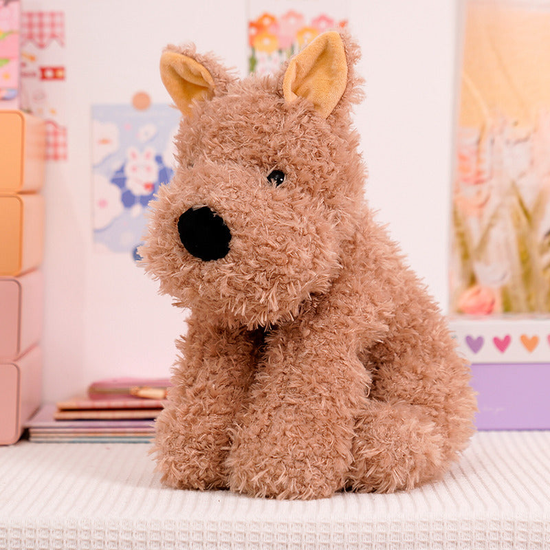 Fluffy Sitting Plush Dog Stuffed Toy with Curly Faux-Fur and Huggable Bean-Fill Kalsten