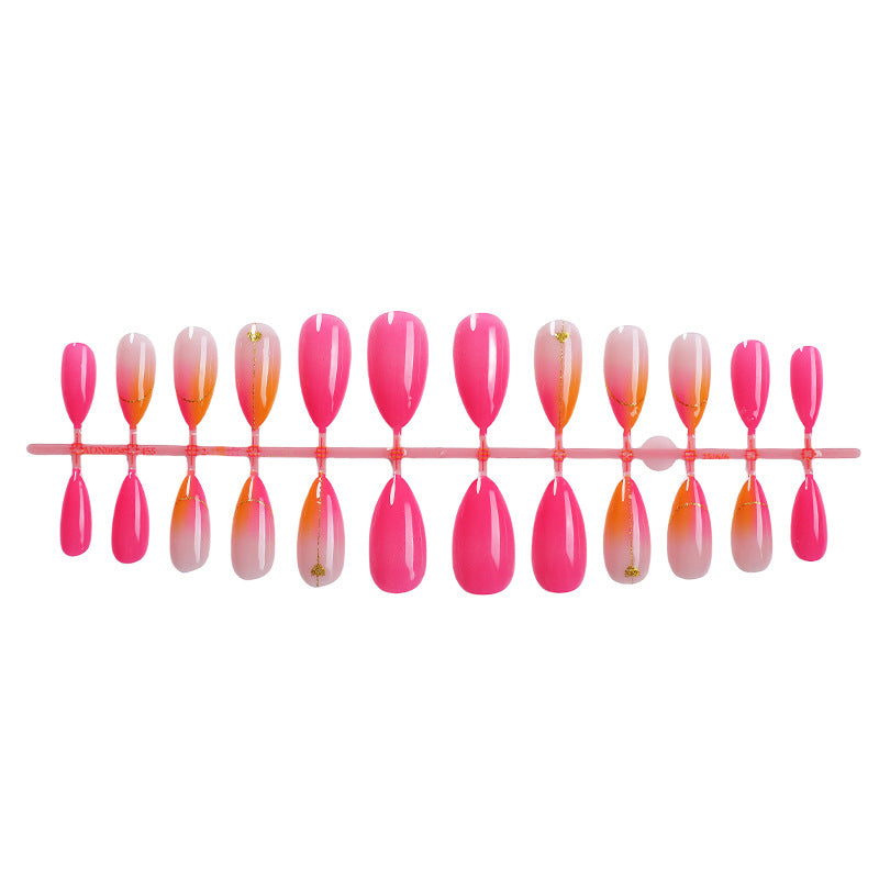 Press-On Nail Set with Vibrant Gradient Design and Golden Accents Kalsten