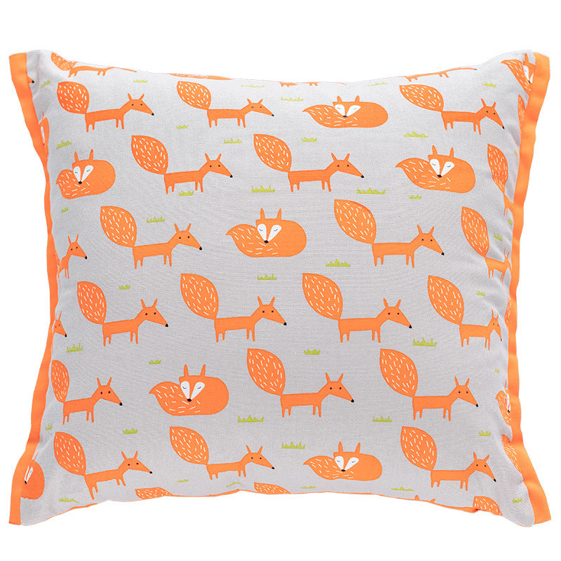 Square decorative cushion cover with botanical leaf print, cotton-linen mix and contrasting piped edge