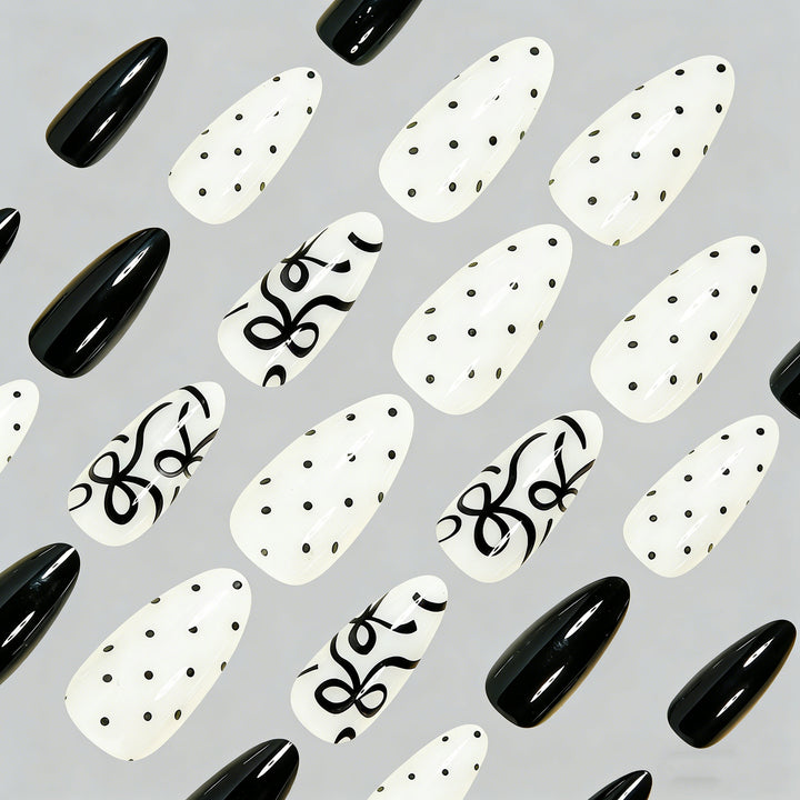 Artistic Press-On Nail Set with Bow Designs Kalsten