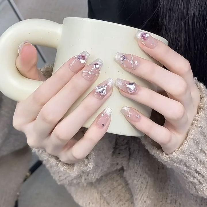 Decorative Crystal-Embellished Press-On Nails
