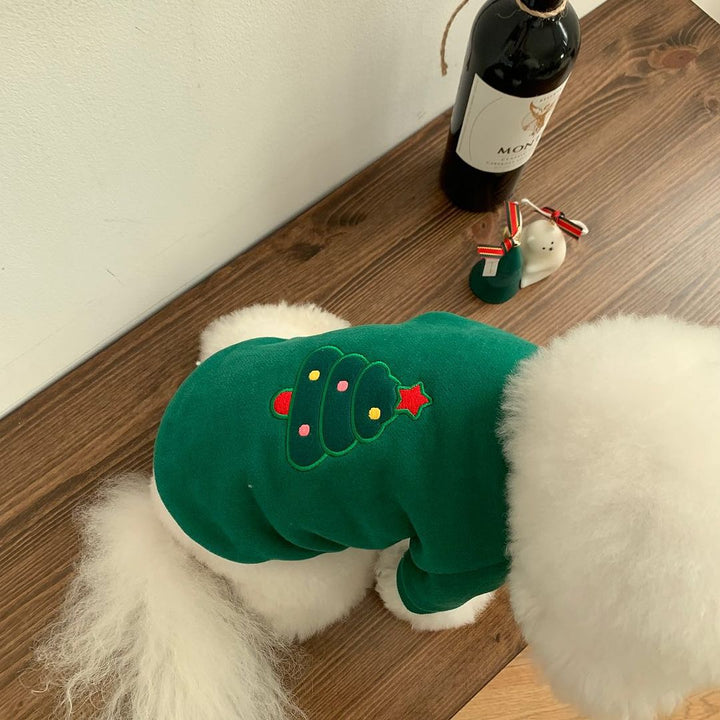 Small Dog Plush-Lined Holiday Embroidered Christmas Tree Sweatshirt