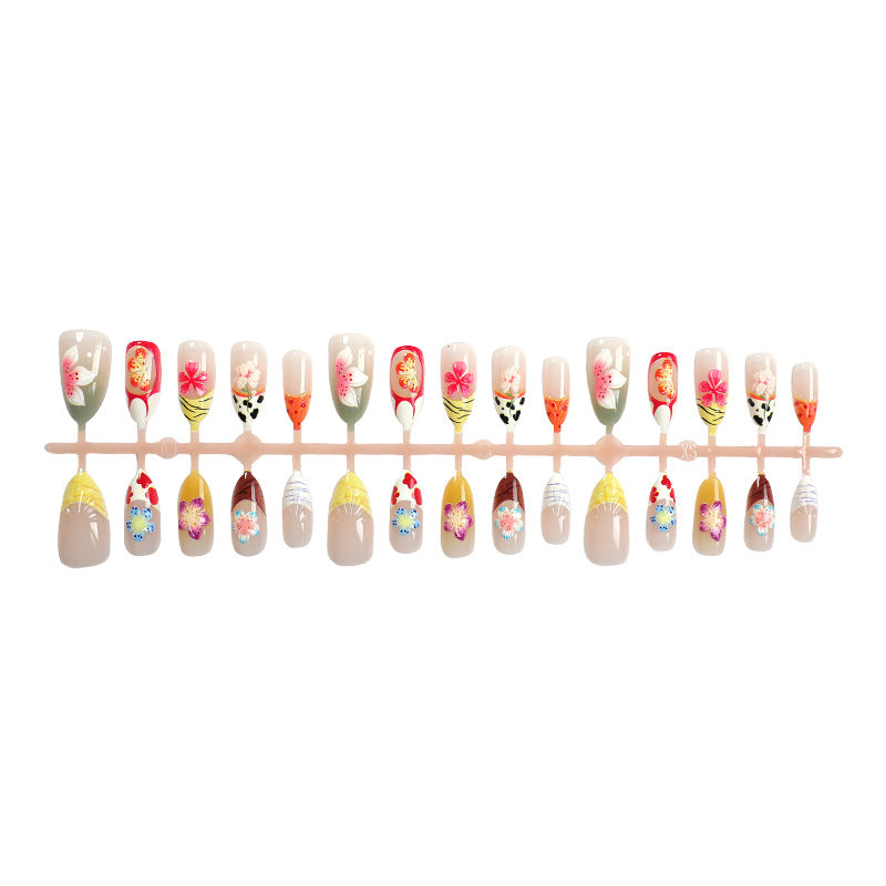 Artistic Hand-Painted Floral Press-On Nail Art Kalsten