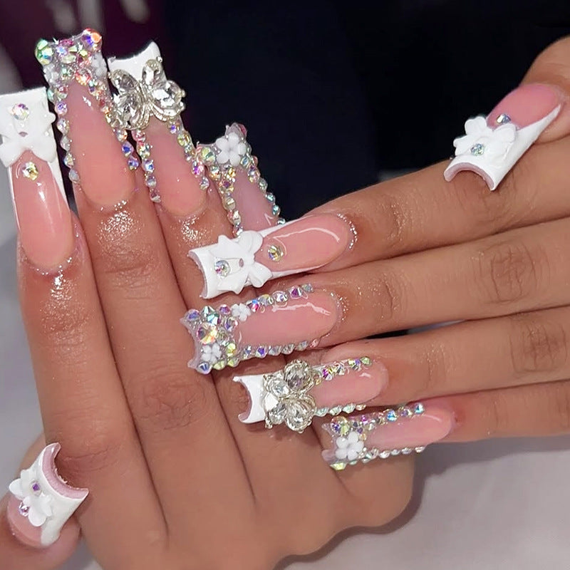 Decorative Press-On Nail Art Set with Rhinestone Accents kalsten