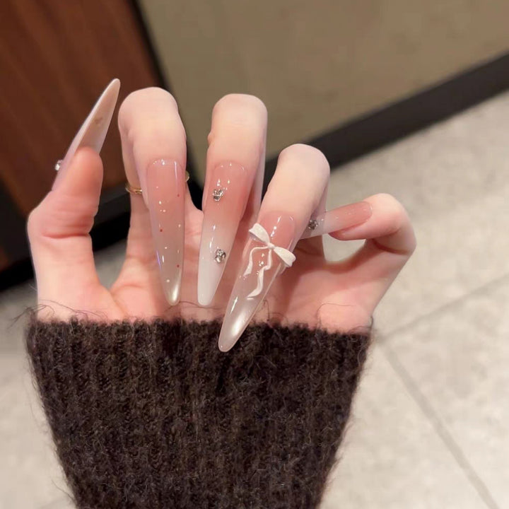 Decorative Long Stiletto Press-On Nails with Silver Accents Kalsten