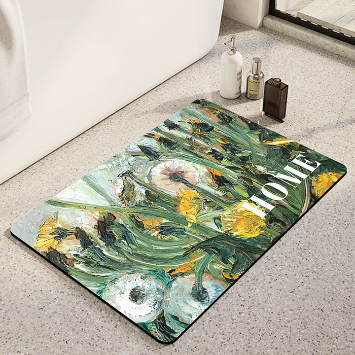 Artistic Sunflower-Themed Bath Mat