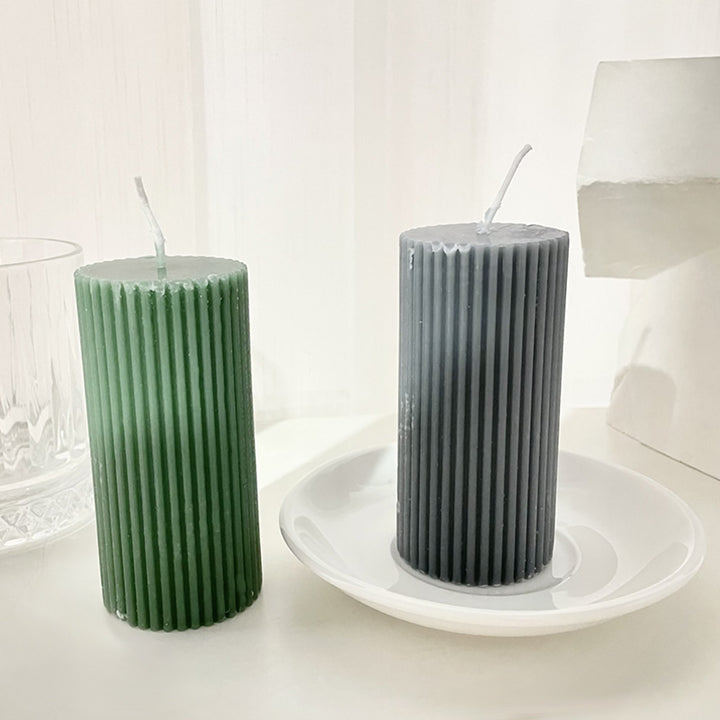 Ribbed Unscented Pillar Candle with Vertical Fluted Texture