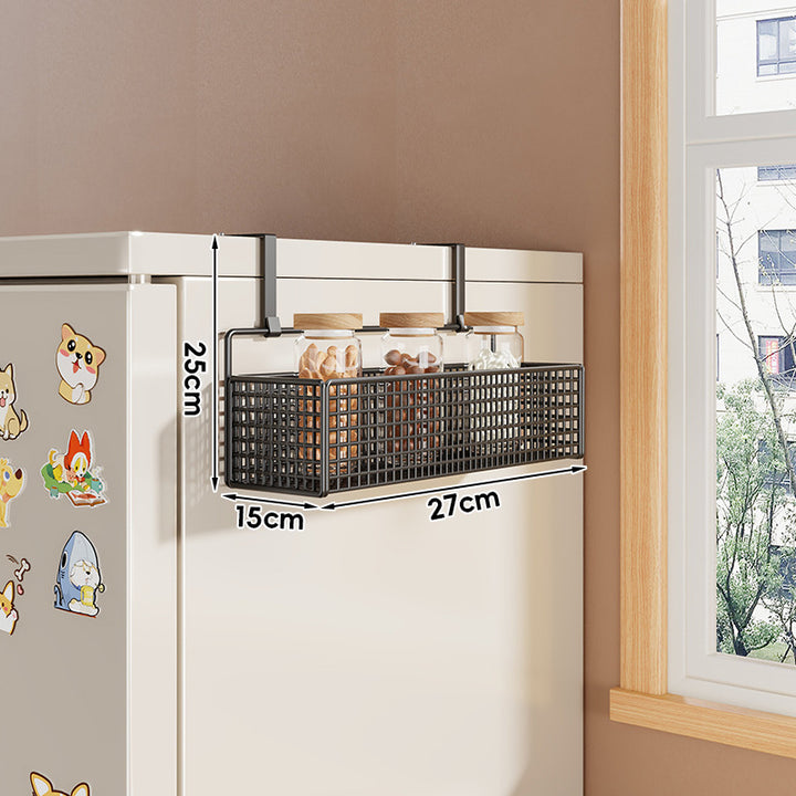 Over-Refrigerator Vertical Hanging Mesh Storage Rack with Deep Baskets and Hook Rail
