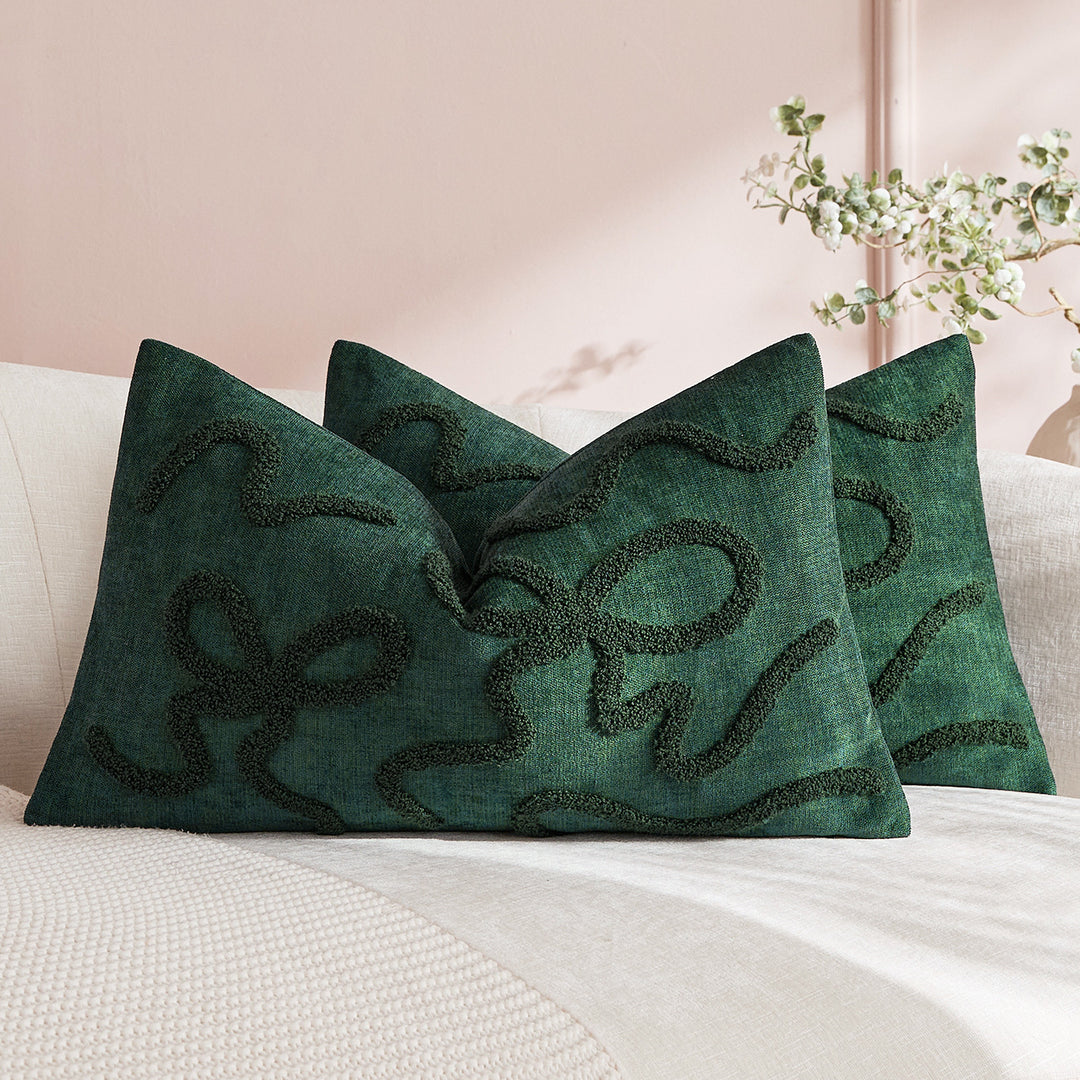 Square Textured Loop-Appliqué Linen-Blend Accent Pillow Cover