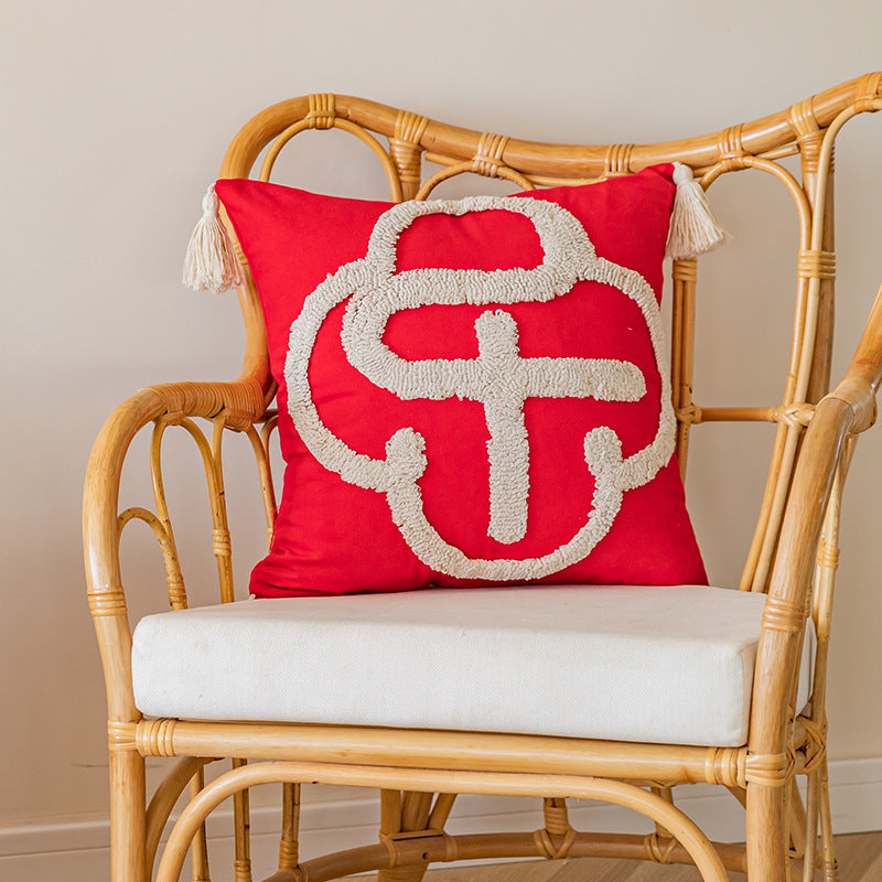 Tufted Loop Monogram Tassel Corner Decorative Throw Pillow