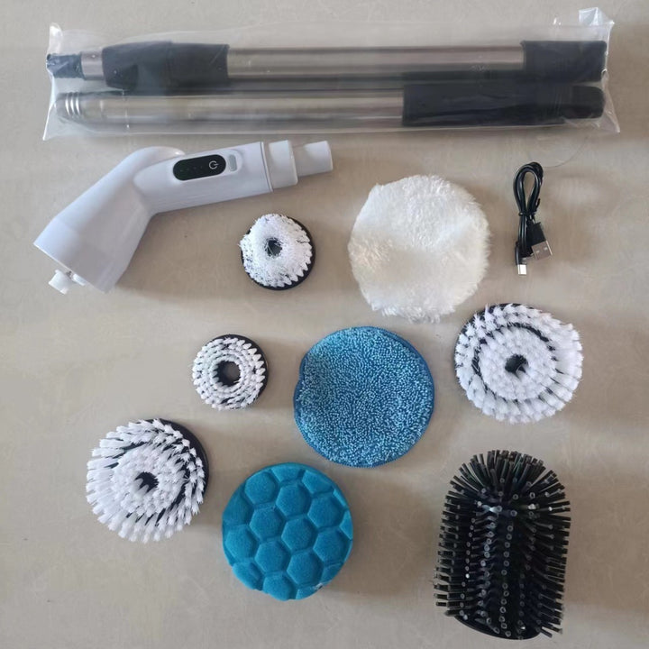 Cordless Electric Spin Scrubber Kit With Telescopic Pole Interchangeable Brush Heads