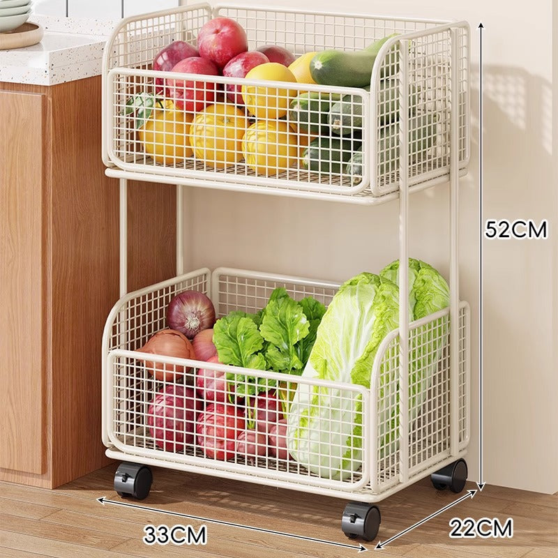 Compact Rolling Mesh Pantry Organizer Cart with Deep Ventilated Baskets and Locking Casters