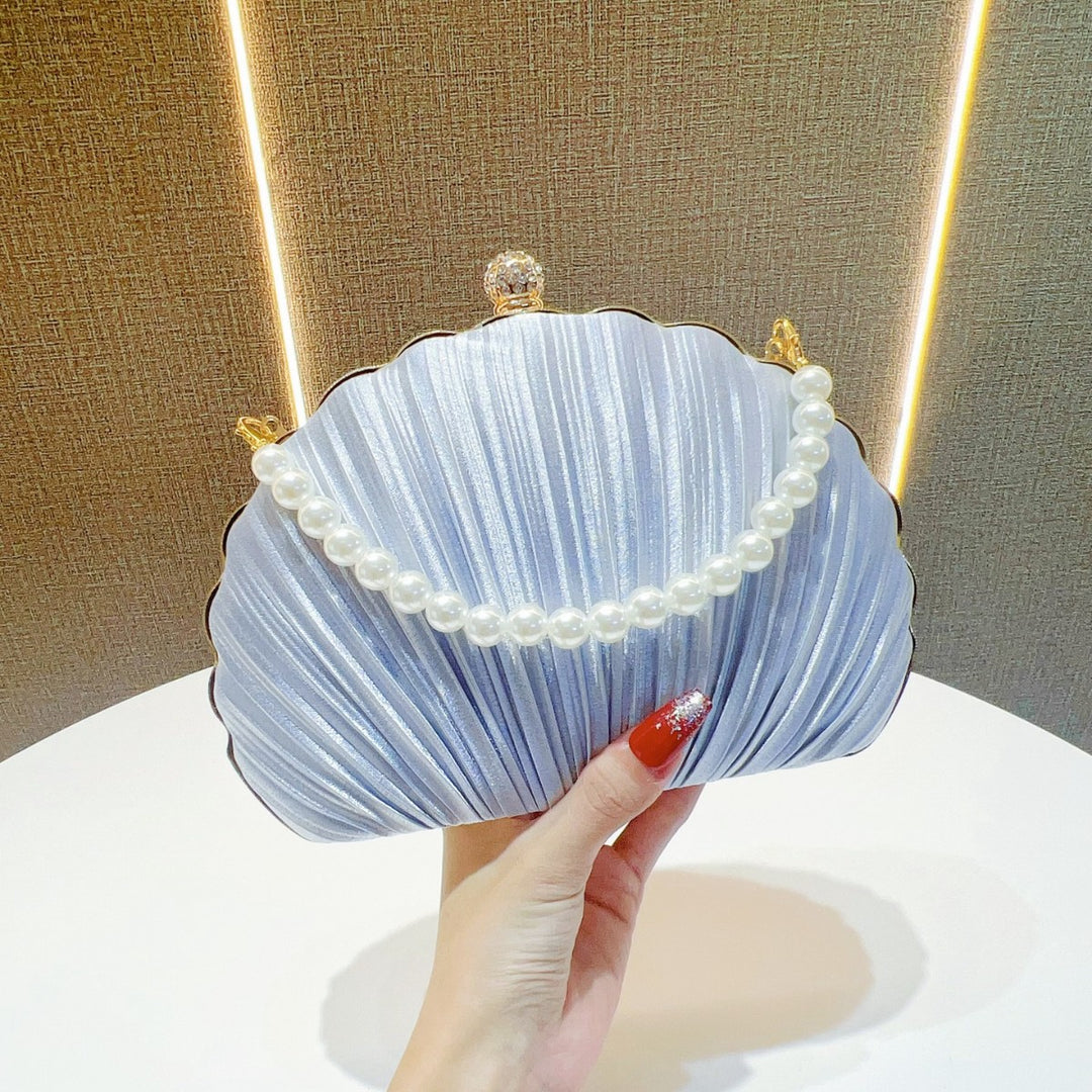 Pearl-Accented Pleated Evening Clutch