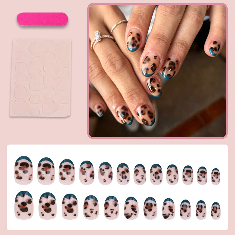 Artificial nail set with elegant leopard pattern and colorful French tip Kalsten