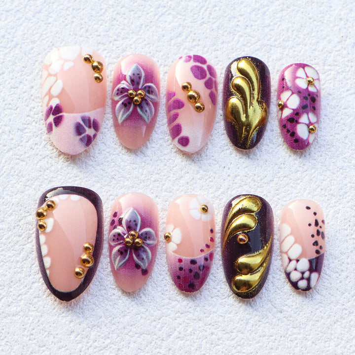 Artistic Floral Embellished Press-On Nails