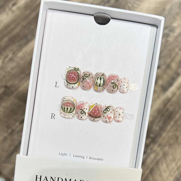 Artistic Press-On Nail Art Set with Watermelon Theme Kalsten