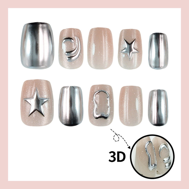 Acrylic nail set with glamorous star motifs and holographic effects Kalsten