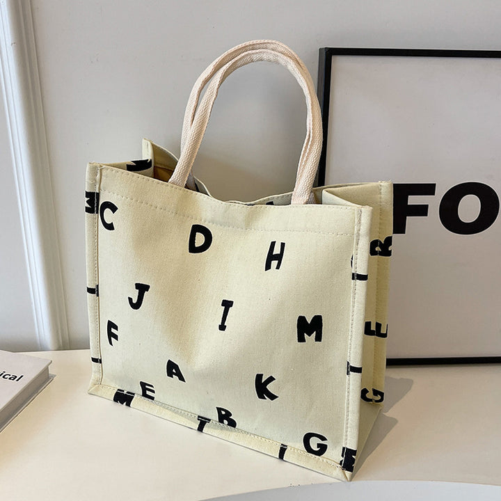 Alphabet Print Canvas Tote