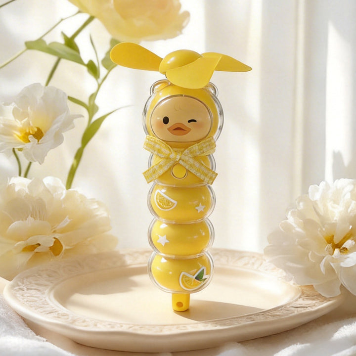 Unisex portable rechargeable handheld fan with cute animal head, soft propeller blades and transparent bead container Kalsten