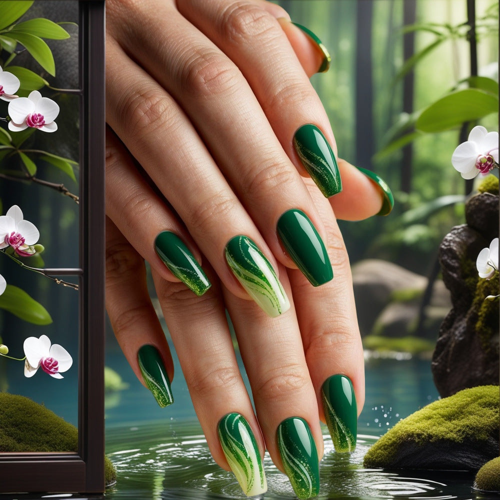 Creative nail art with green design Kalsten