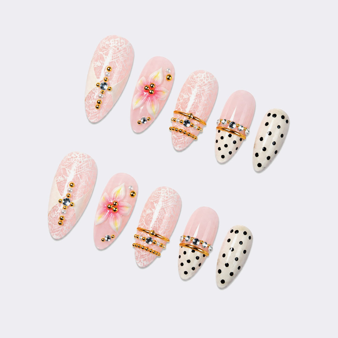 Artificial nail set with floral and glittering accents Kalsten