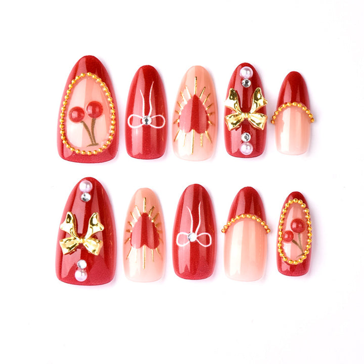 Decorative Heart and Cherry Press-On Nail Art Kalsten