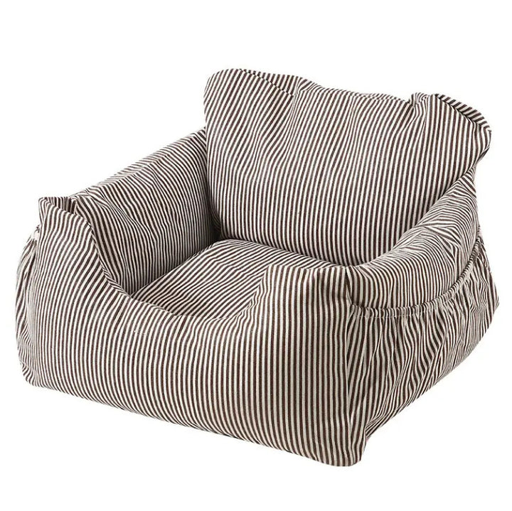 Cushioned Striped Pet Armchair Dog Bed