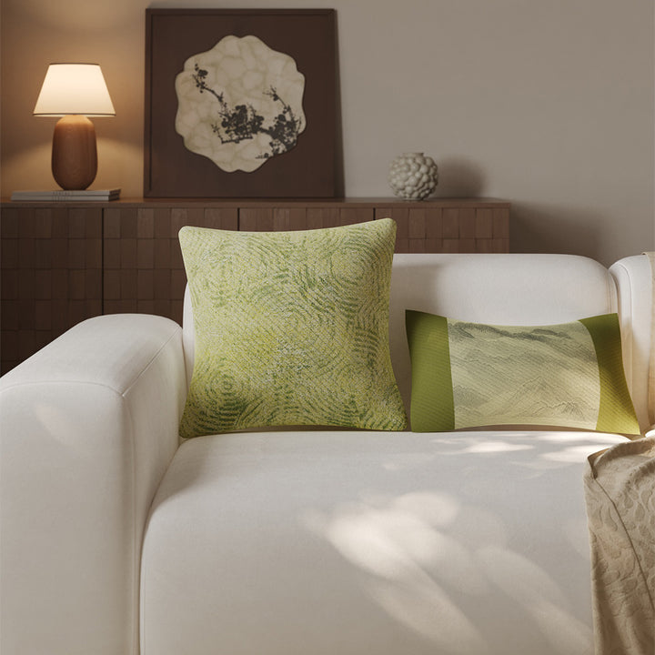 Decorative Rectangular Jacquard Lumbar Pillow Cover with Mountain Landscape Motif