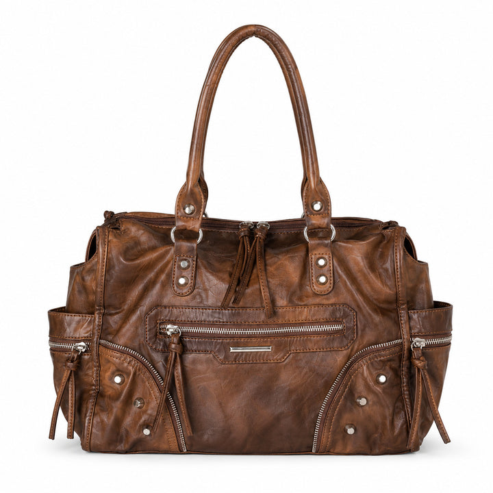Multi-Pocket Vintage Leather Tote